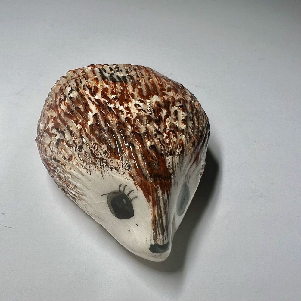 Vintage Ceramic Hedgehog Figurine Handmade Pottery Art Studio Craft Cute Animal